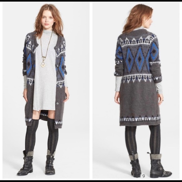 Free People Sweaters - Free People Frosted Fair Isle Mohair Wool Blend Snap Sweater Cardigan